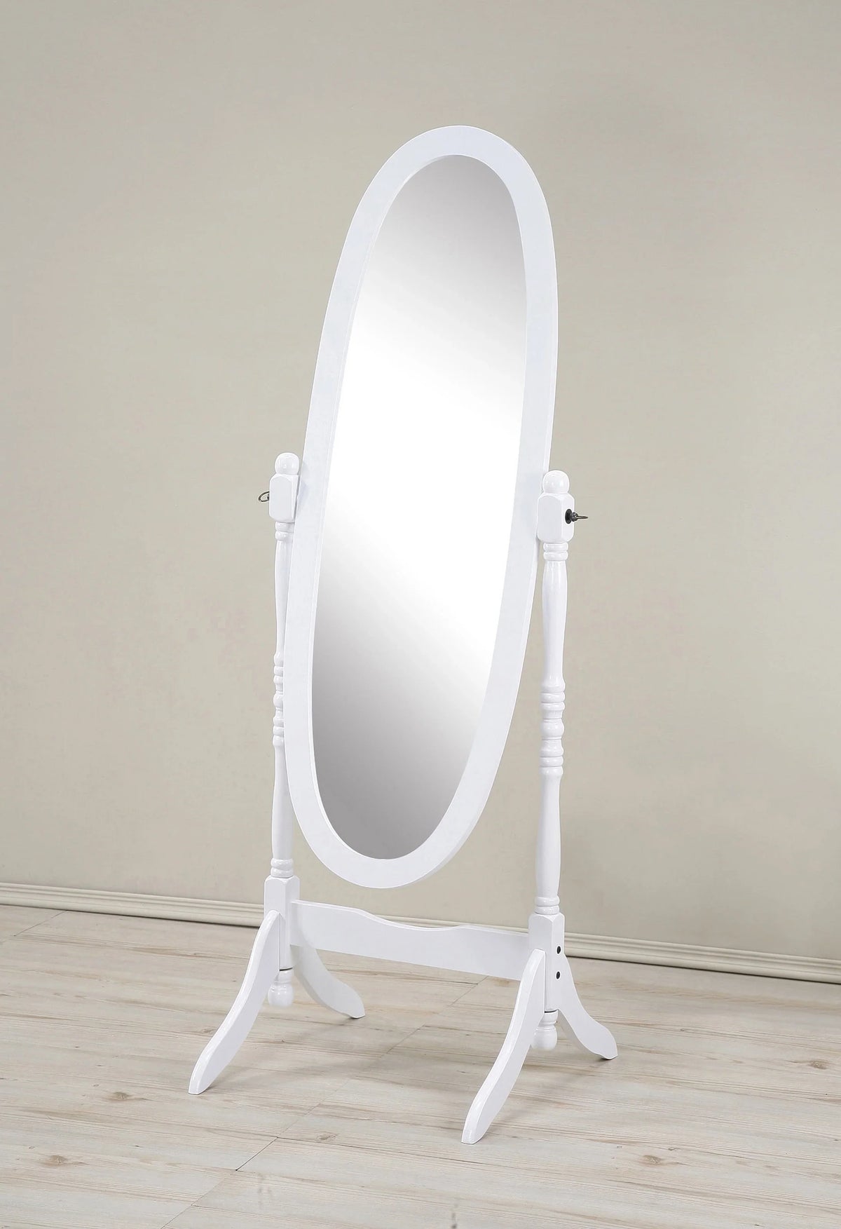 Roundhill Furniture Traditional Queen Anna Style Wood Floor Cheval Mirror, White Finish