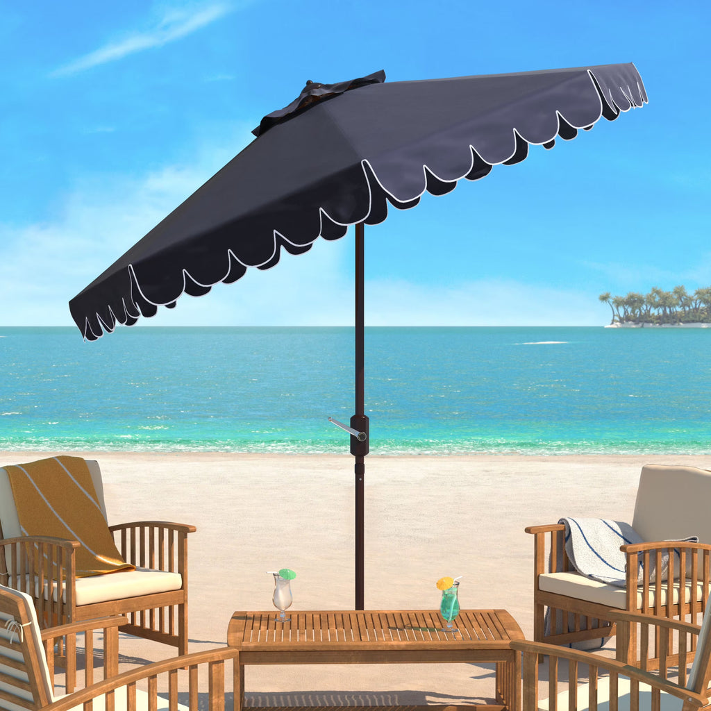 Safavieh Venice 9' Market Crank Tilt Patio Umbrella, Navy/White