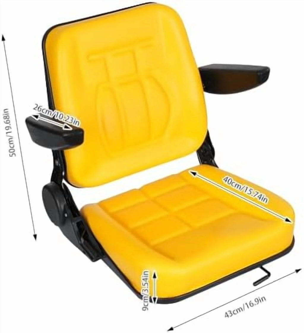 Tractor Seat, Lawn Mower Seat Seat with Armrests Durable Universal Replacement Seat for Excavator, Backhoe, Dozer Tractors, Forklifts, Heavy Equipment (Yellow)