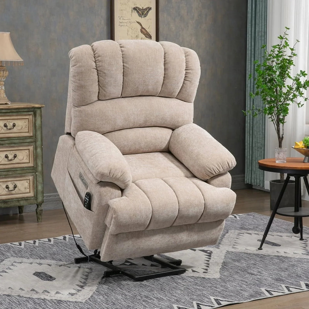 Oversized Power Lift Recliner Chairs for Adults,Beige Electric Recliners for Elderly with 8-Point Vibration Massage Lumbar Heating,2 Side Pocket,USB Port,24" Seat Width,25" Seat Depth,20" Seat Height