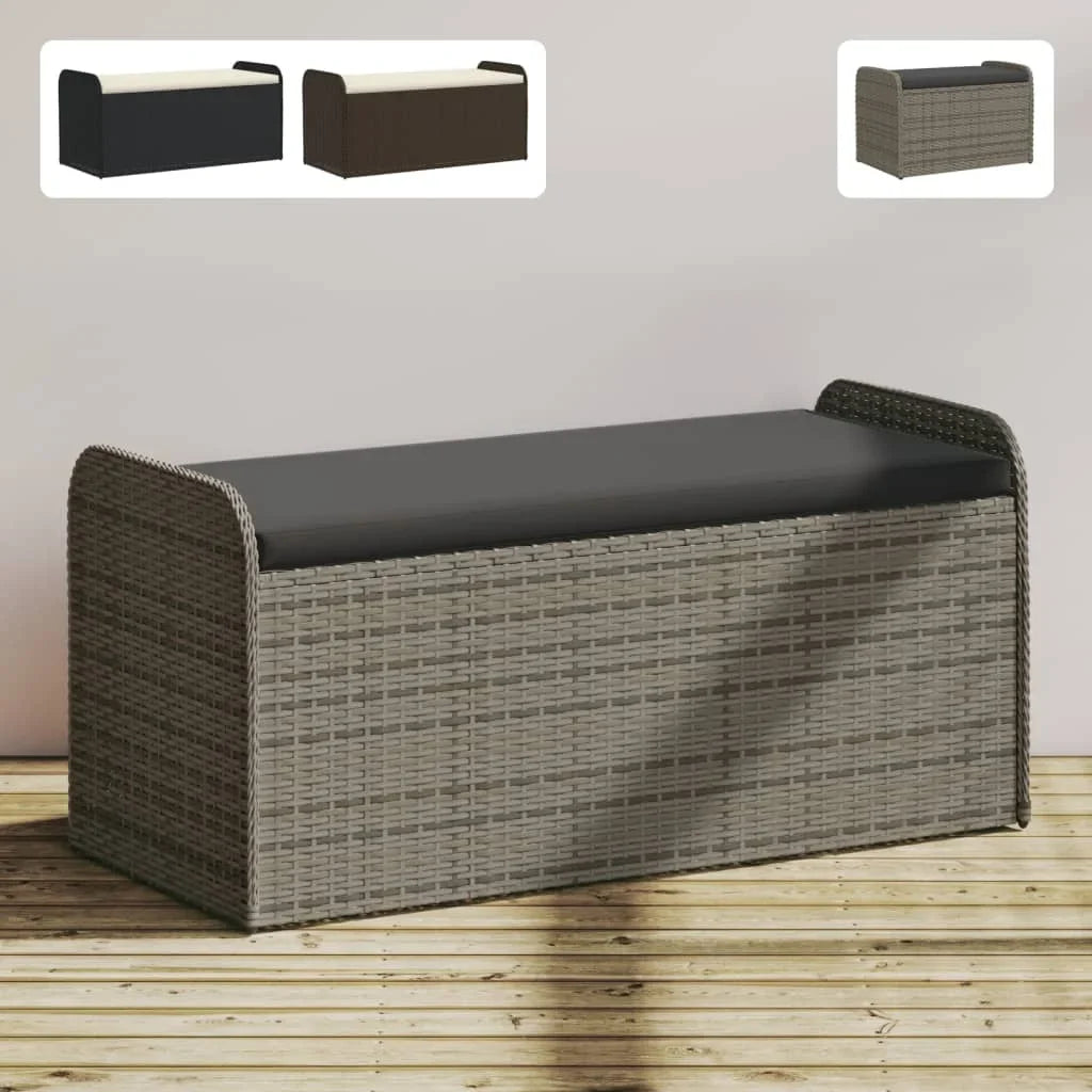 vidaXL Storage Bench with Cushion Outdoor Garden Seat Furniture Poly Rattan