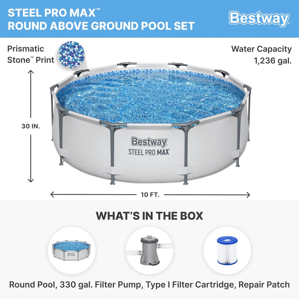 Open Box Bestway 10' x 30" Round Steel Pro MAX Hard Side Family Swimming Pool