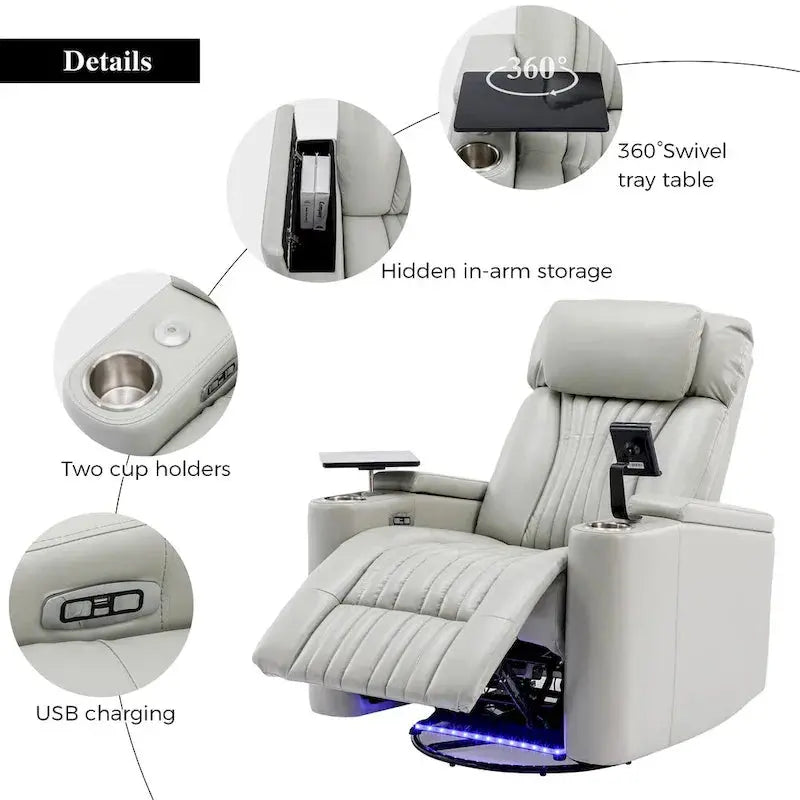 270-Degree Swivel Power Recliner – Multifunctional Home Theater Seating with Adjustable Positions