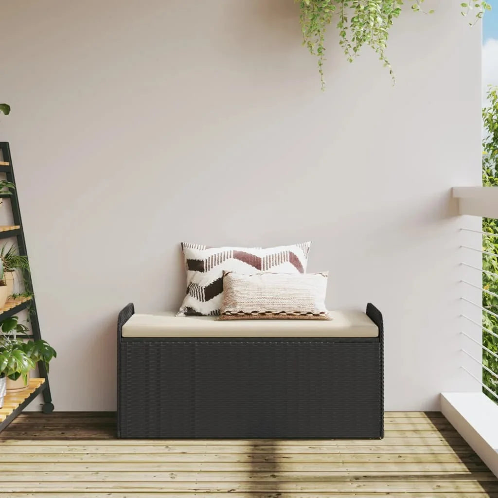 vidaXL Storage Bench with Cushion Outdoor Garden Seat Furniture Poly Rattan