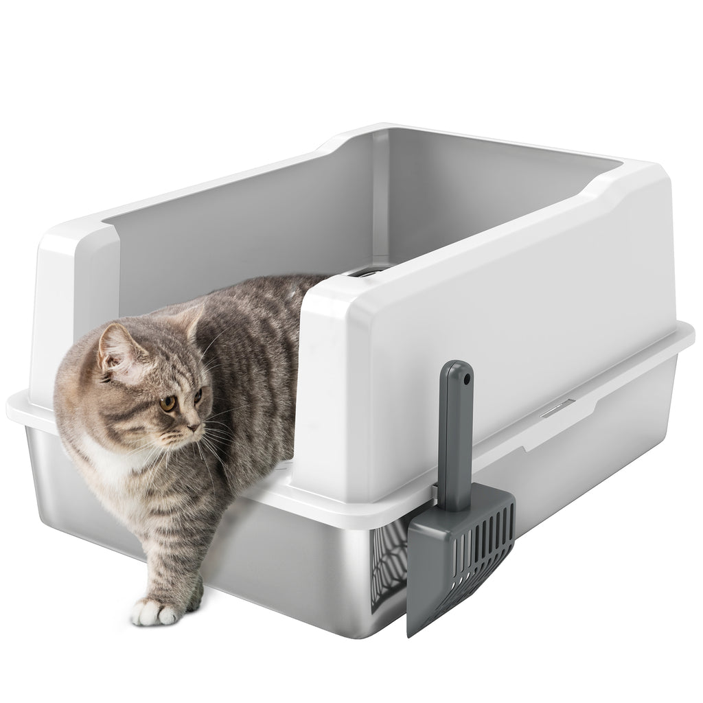 PawHut Katzenstreu Wasserdicht mit erhöhten Wänden, Schale und Schaufel, aus ABS, 71x50,8x35,5 cm, Weiß