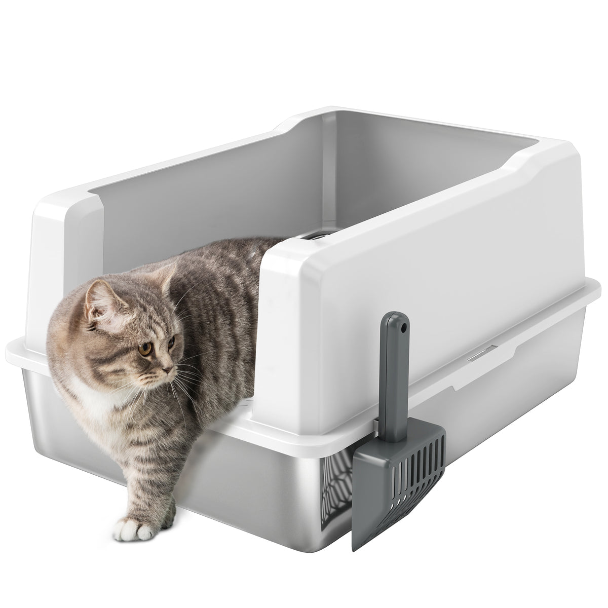 PawHut Katzenstreu Wasserdicht mit erhöhten Wänden, Schale und Schaufel, aus ABS, 71x50,8x35,5 cm, Weiß