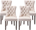 Tzicr Dining Chairs Set of 4, Velvet Upholstered Dining Chairs with Nailhead Back and Ring Pull Trim,Solid Wood Dining Chairs for Kitchen/Bedroom/Dining Room,Modern Fabric Dining Set,Beige