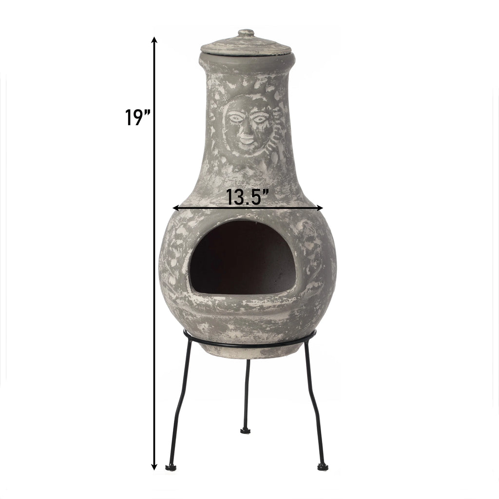 Vintiquewise QI004631.TC Outdoor Clay Chiminea Fireplace Sun Design Wood Burning Fire Pit with Sturdy Metal Stand, Barbecue, Cocktail Party, Cozy Nights Fire Pit, Terra Cotta