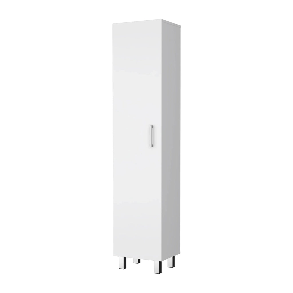 FM FURNITURE Clarno Tall Storage Cabinet, Single Door with Broom Hangers, White