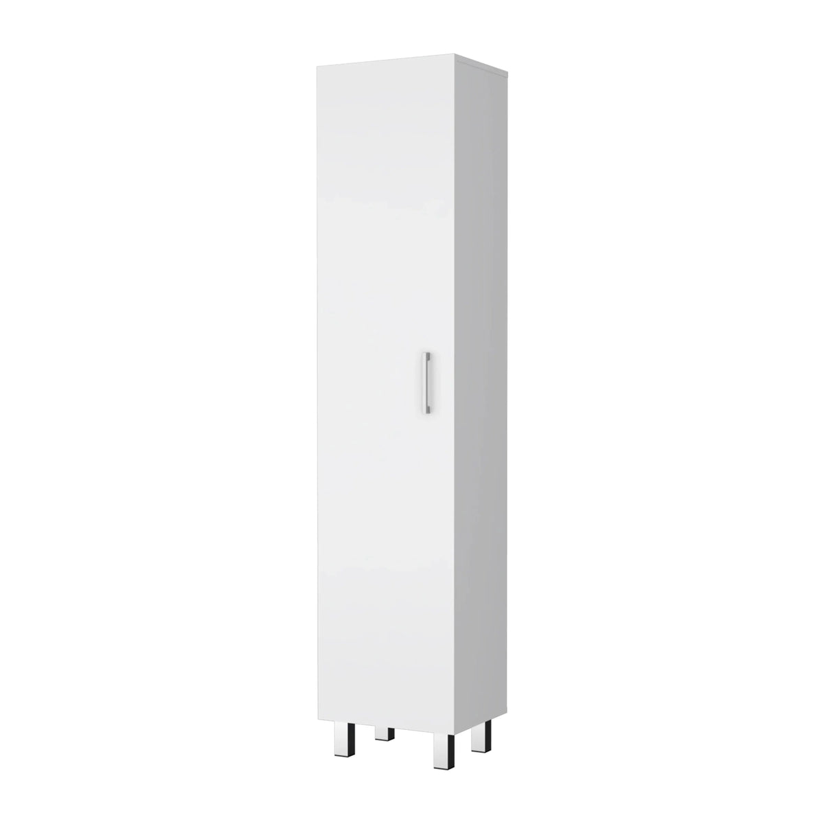 FM FURNITURE Clarno Tall Storage Cabinet, Single Door with Broom Hangers, White