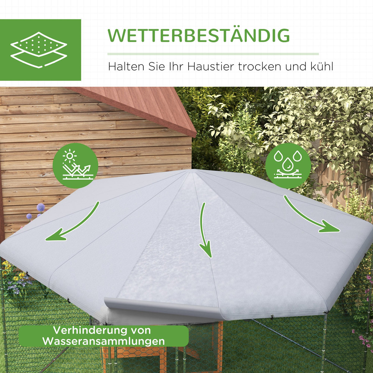 PawHut Hühnergehege mit schattenspendendem Dach, verzinktes Stahl, für 10-15 Tiere, Silber