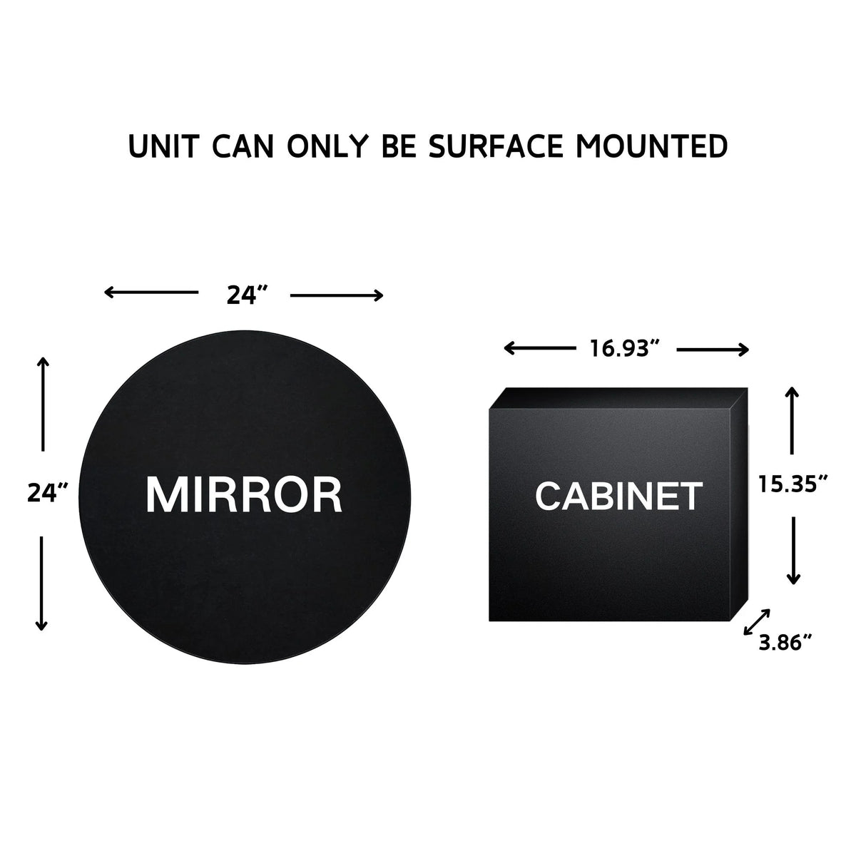 TEHOME Myriel Surface Mount Framed Round Medicine Cabinet with Mirror 24" x 24" - Black