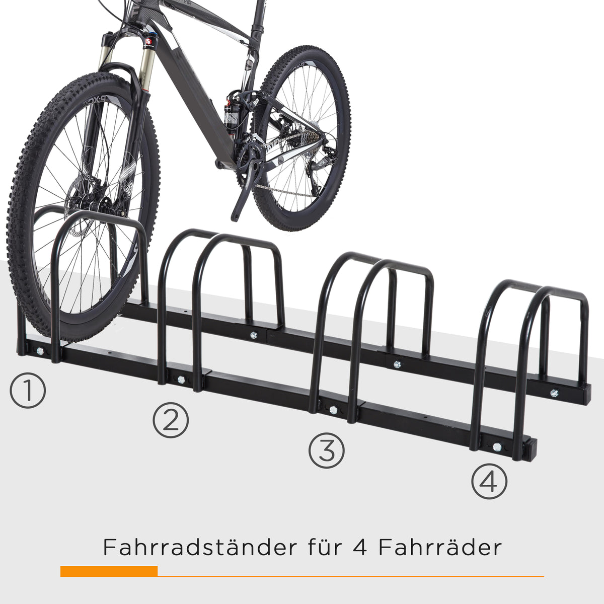 HOMCOM Fahrradständer für 4 Fahrräder, wetterfest, Wand- oder Bodenmontage, Stahl 110 x 33 x 27 cm