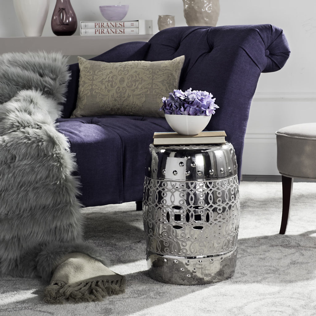 Safavieh Lantana Trellis Indoor/Outdoor Garden Patio Stool, Silver