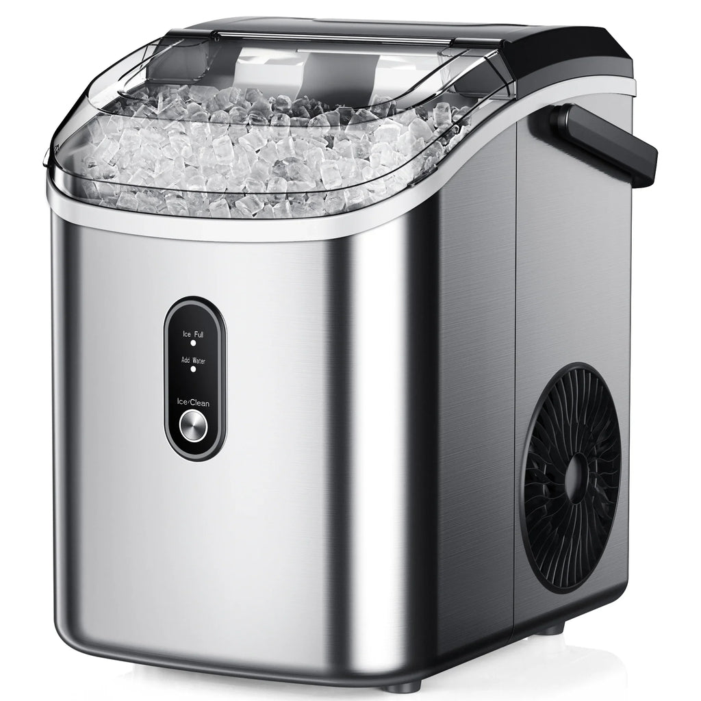 Simzlife Nugget Ice Maker Countertop, 34.9lbs per Day Chewable Pebble Nugget Ice Machine with Touch Screen for Home, Kitchen, Office, Stainless Steel, Black