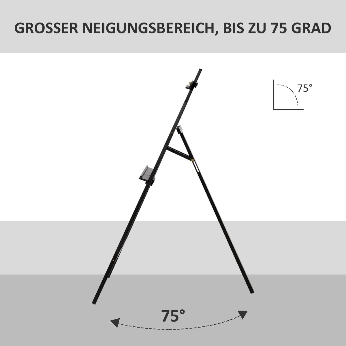 HOMCOM Staffelei Sitz- und Standstaffelei Klappbare Atelierstaffelei 90° einstellbar mit Halterung für Kunstmalerei Und Außenwerbung Kiefernholz Schwarz 51,5 x 71,5 x 134,5 cm