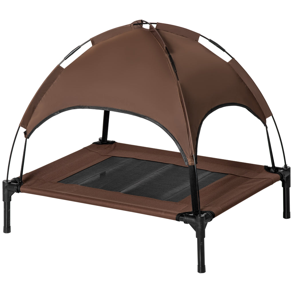 PawHut Erhöhtes Hundebett mit Baldachin, Haustierbett, Hundeliege outdoor mit Dach, Atmungsaktiv, Taftstoff für Camping Kaffee 76 x 61 x 73 cm
