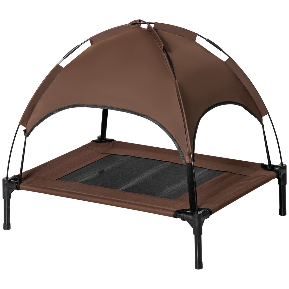 PawHut Erhöhtes Hundebett mit Baldachin, Haustierbett, Hundeliege outdoor mit Dach, Atmungsaktiv, Taftstoff für Camping Kaffee 76 x 61 x 73 cm