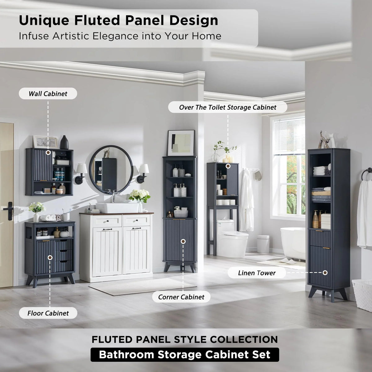 OKD 68" Tall Corner Storage Cabinet with Faux Marble Top and Adjustable Shelves Modern Pantry Curved Profile Bookshelf for Bathroom Kitchen Living Room Dining Room, Off White