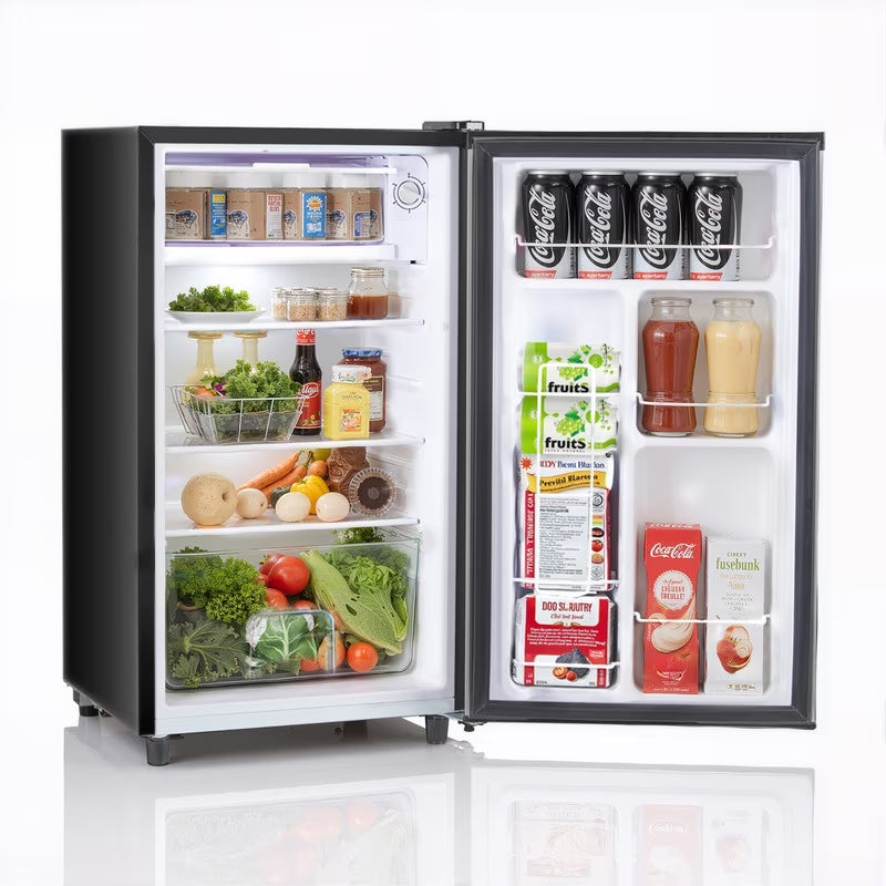 Sybels 3.2 Cu.Ft Mini Fridge with Freezer, Compact Single Door, Adjustable Thermostat & Low Noise, Perfect for Bedroom, Dorm, Office, Black
