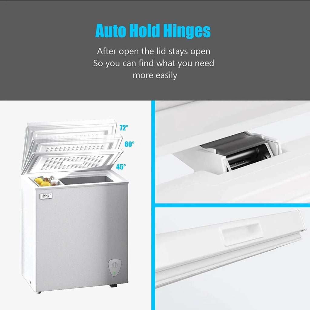 WANAI 5.0 Cubic Chest Freezer, Compact Deep Freezer with Top Open Door and Removable Storage Basket, 7 Gears Temperature Control, Energy Saving, for Office Dorm or Apartment