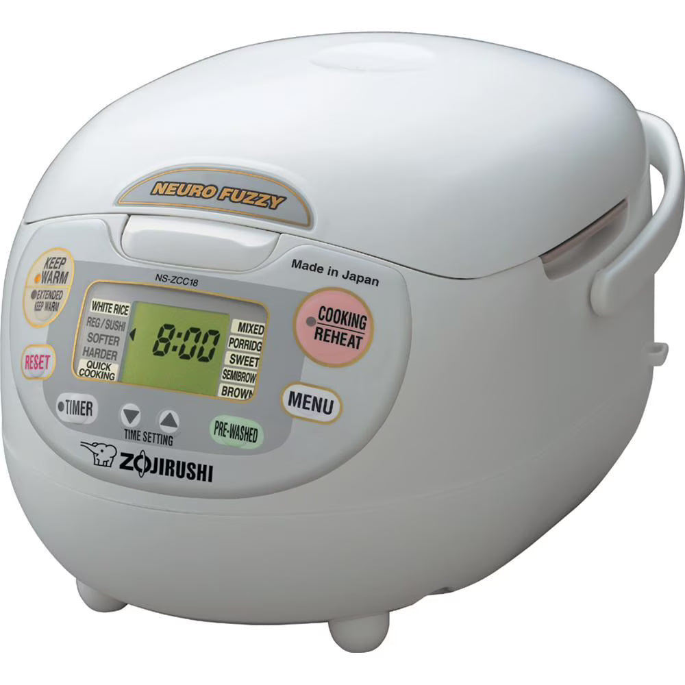Zojirushi NS-ZCC18WZ Neuro Fuzzy Rice Cooker & Warmer, 10 Cup (Uncooked), Premium White, Made in Japan