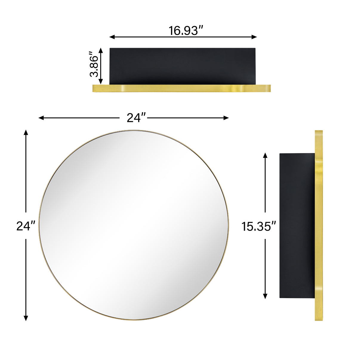 TEHOME Myriel Surface Mount Framed Round Medicine Cabinet with Mirror 24" x 24" - Black
