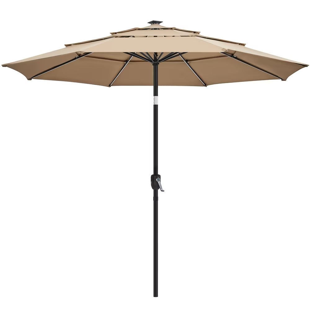 Renwick 10 Ft Outdoor Patio Parasol with Color-Changing LED Strip, Tan