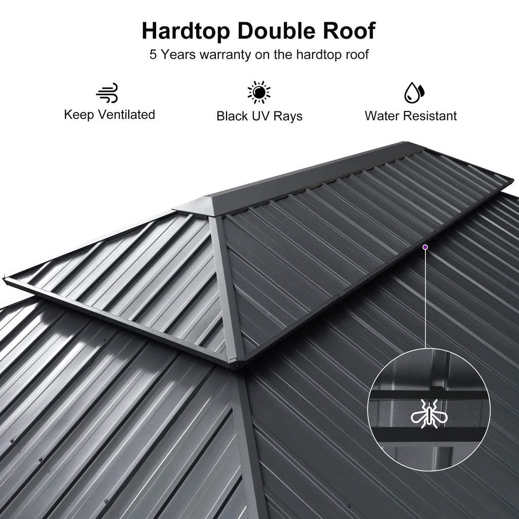 PURPLE LEAF 8' X 8' Gazebo Outdoor Gazebo Permanent Hardtop Gazebo with Galvanized Steel Double Roof for Patio Backyard Deck Aluminum Gazebo with Netting and Curtains Grey