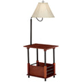 Regency Hill Marville Mission Rustic Farmhouse Floor Lamp with End Table 55" Tall Wood Open Crate Swing Arm Off White Empire Shade for Living Room