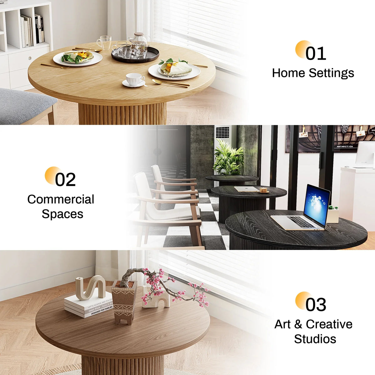 Rophefx 35.4" Solid Wood Round Dining Table with Handcrafted Relief Pedestal,Circle Dining Table,Walnut