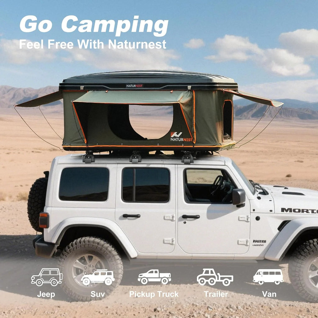 Naturnest Rooftop Tent Hard Shell, Roof Top Tent Hardshell Rooftop Tents for Van Jeep Suv Truck Car Tents for Camping Suv Tent for Car (Green)