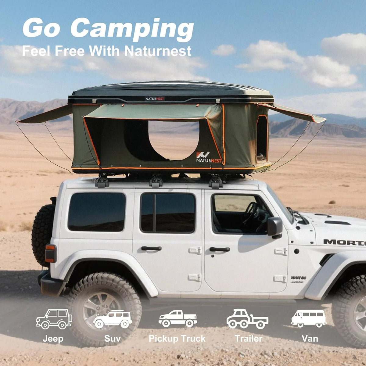 Naturnest Rooftop Tent Hard Shell, Roof Top Tent Hardshell Rooftop Tents for Van Jeep Suv Truck Car Tents for Camping Suv Tent for Car (Green)