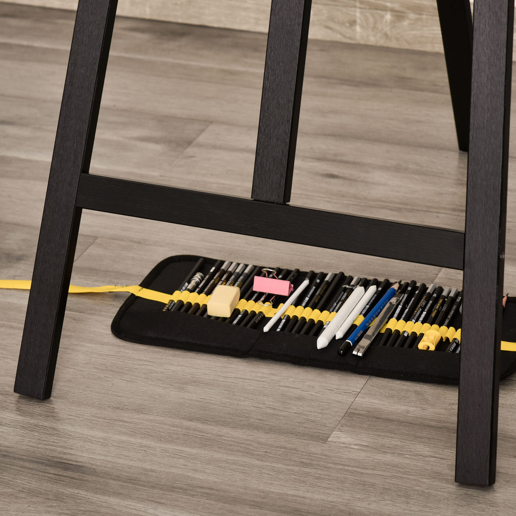 HOMCOM Staffelei Sitz- und Standstaffelei Klappbare Atelierstaffelei 90° einstellbar mit Halterung für Kunstmalerei Und Außenwerbung Kiefernholz Schwarz 51,5 x 71,5 x 134,5 cm