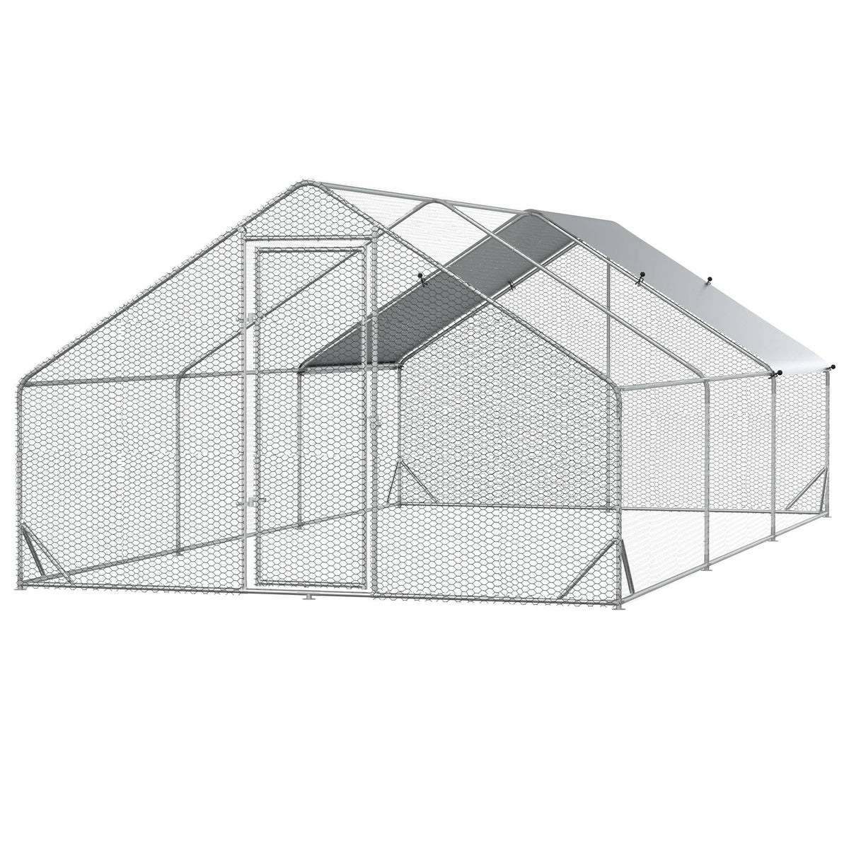PawHut Hühnerstall, Freilaufgehege, Geflügelstall mit Schattendach, Freigehege für 4-6 Hühner, Enten Kaninchen, 3 x 2 x 2 m