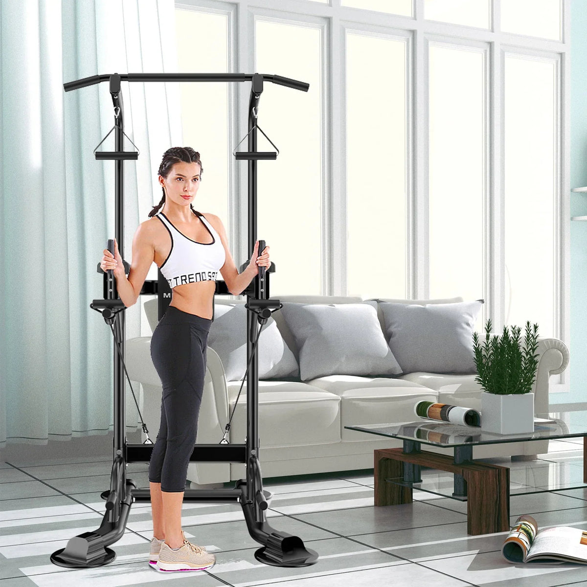 Tappio Multifunction Power Tower Dip Bar Station Pull Up Bar Stand for Home Gym, Adjustable Strength Training Fitness Equipment with Backrest,400lb Capacity