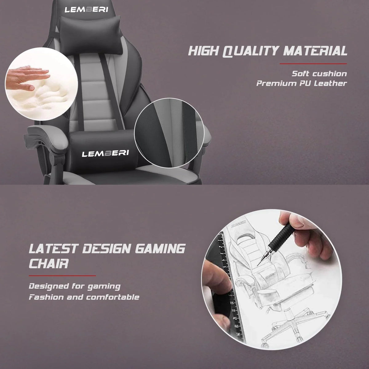 Waleaf Gaming Chair with Lumbar Massage, Ergonomic Gamer Gear Gaming Chair with Footrest