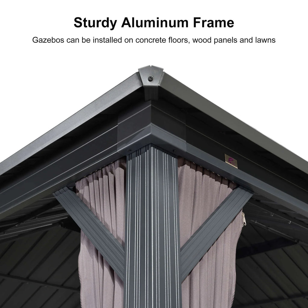PURPLE LEAF 8' X 8' Gazebo Outdoor Gazebo Permanent Hardtop Gazebo with Galvanized Steel Double Roof for Patio Backyard Deck Aluminum Gazebo with Netting and Curtains Grey
