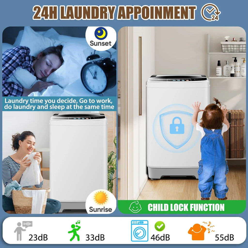 Veeboto 17.8lb Full Automatic Washing Machine, Compact Washing Machine with Drain Pump, Power Motor 20-Mins Quick Wash, LED Display, Washer and Dryer Combo Low Noise for Apartment Dorm Household