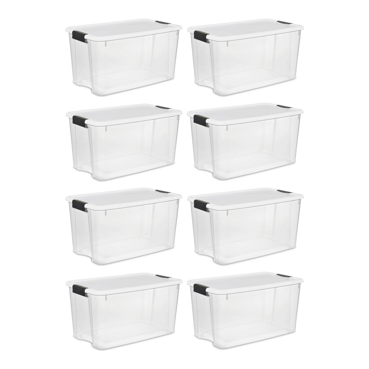 Sterilite - 70 Quart Ultra Latch Storage Box with White Lid & Clear Base (8 Pack)