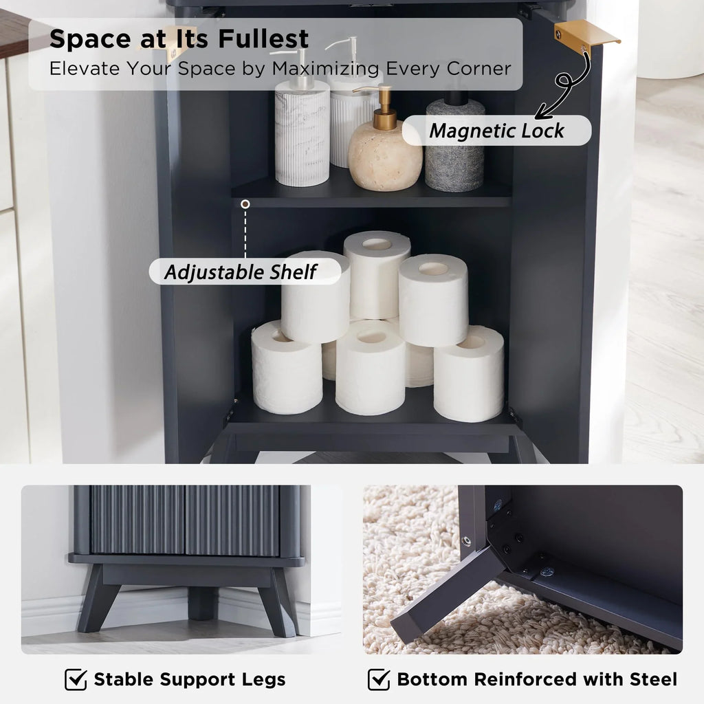 OKD 68" Tall Corner Storage Cabinet with Faux Marble Top and Adjustable Shelves Modern Pantry Curved Profile Bookshelf for Bathroom Kitchen Living Room Dining Room, Off White