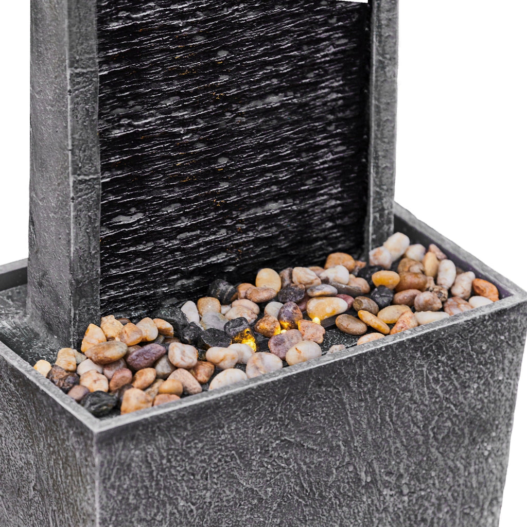 Teamson Home 38.5" Faux Slate Contemporary Outdoor LED Waterfall Fountain with Pebble Base, Red Rock