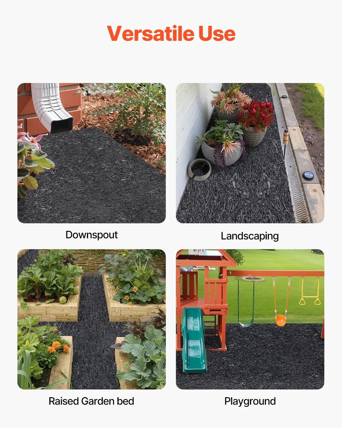 VEVOR Rubber Mulch for Landscaping, 2 Rolls Recycled Rubber Mulch Mat 96 x 22 in, Permanent Rubber Pathway, Natural-Looking Black Mulch Garden Edging for Plants, Vegetables & Flower Garden Barrier