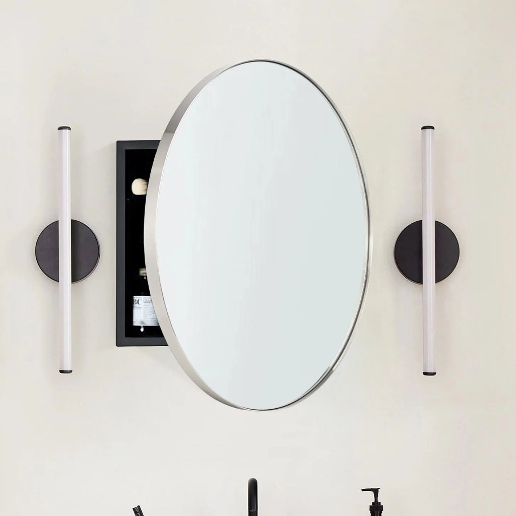 TEHOME Myriel Surface Mount Framed Round Medicine Cabinet with Mirror 24" x 24" - Black