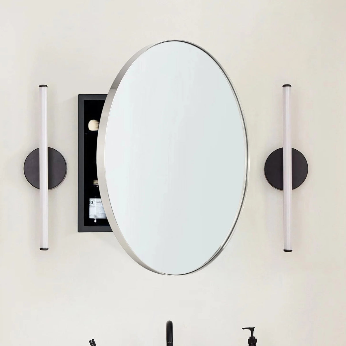 TEHOME Myriel Surface Mount Framed Round Medicine Cabinet with Mirror 24" x 24" - Black